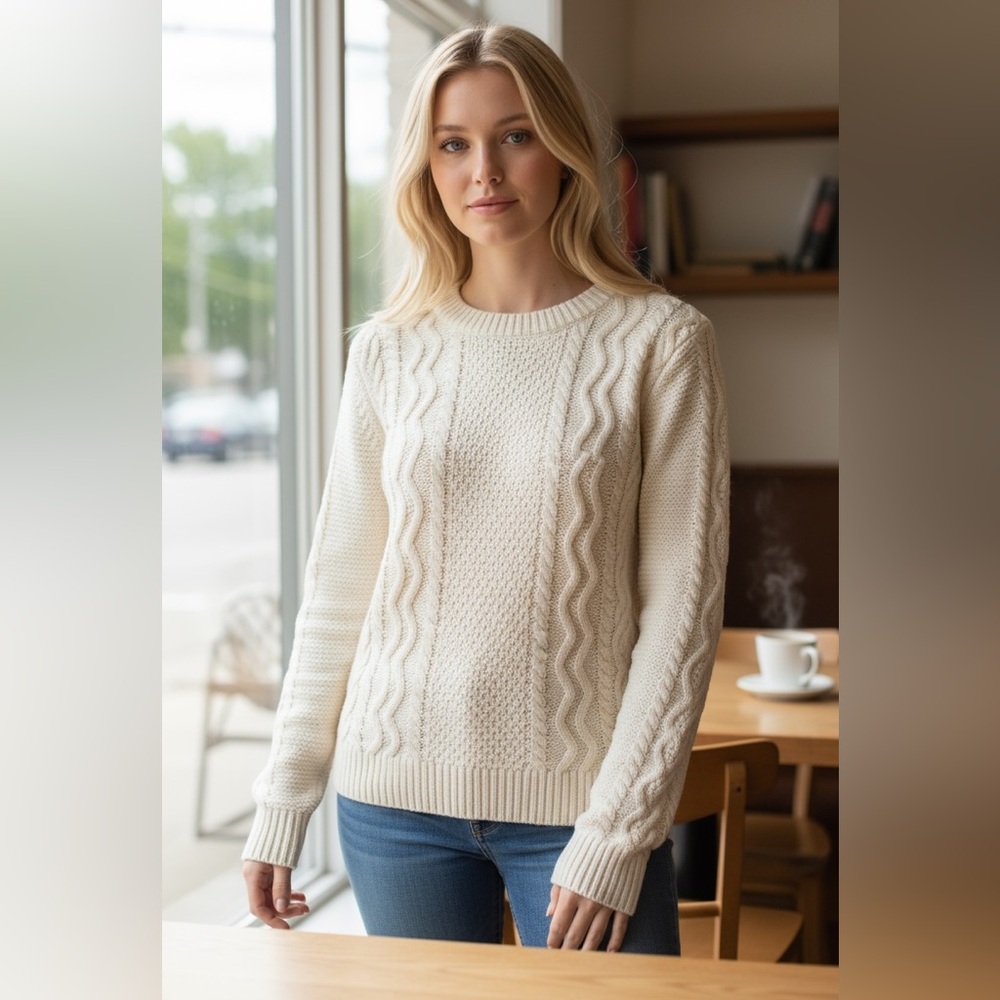 Abercrombie and Fitch Popcorn Knit Jumper Sweater Ivory Cream Size Small